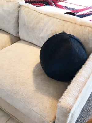 Black Cowhide Ball Pillow 12"