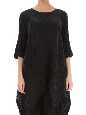 Crinkled Black Silk Linen Tunic