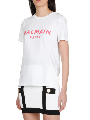 Balmain Logo Print Button Detail T-shirt