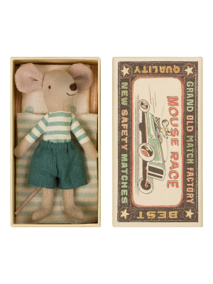 Maileg Matchbox Mouse · Big Brother In Blue Striped Shirt