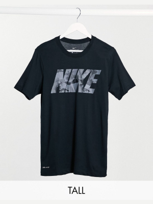 Nike Training Tall Camo Large Logo T-shirt In Black