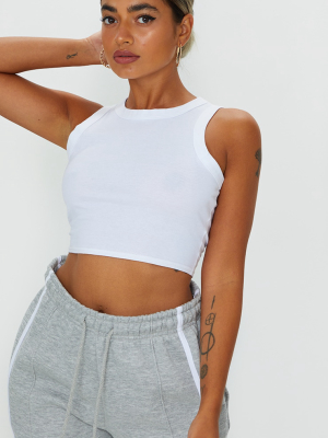 Petite White Cotton Racer Neck Crop Top