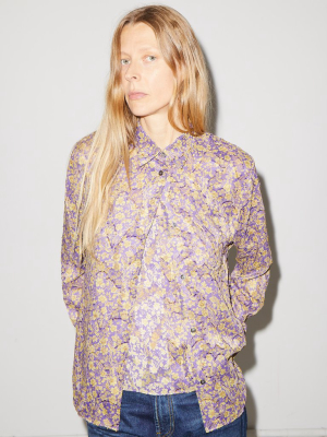 Sheer Floral Paisley Shirt In Purple