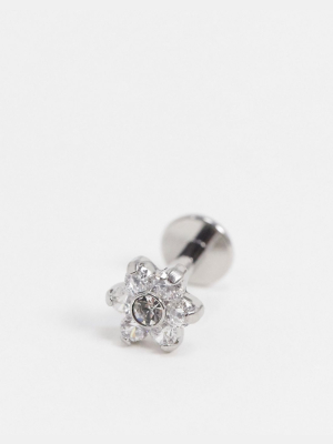 Kingsley Ryan 6mm Barbell Single Earring In Silver Flower Stud