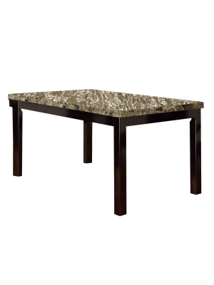 Slick Finish Faux Marble & Pine Wood Dining Table Brown - Benzara