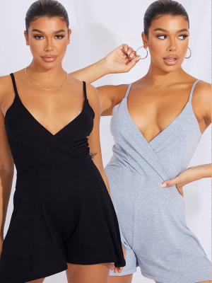 Black & Grey 2 Pack Basic Strappy Romper