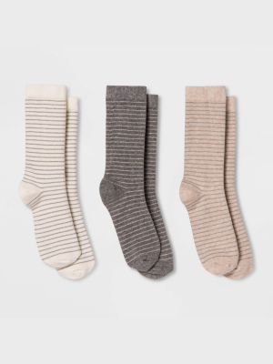 Women's 3pk Sparkle Striped Crew Socks - A New Day™ Gray/cream/oatmeal 4-10