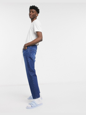 Asos Design Classic Rigid Jeans In Vintage Dark Wash Blue