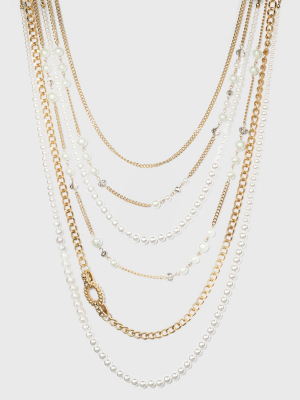 6 Row Pearl And Chain Statement Necklace - A New Day™ Gold