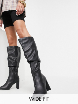 Public Desire Wide Fit Mine Slouch Knee Boots In Black