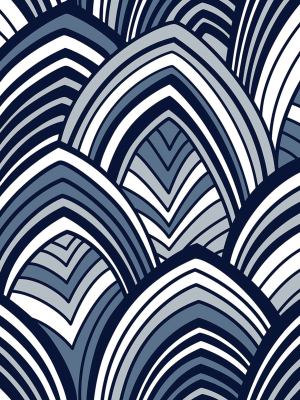 Cabarita Art Deco Flocked Leaves Wallpaper In Indigo From The Pacifica Collection By Brewster Home Fashions