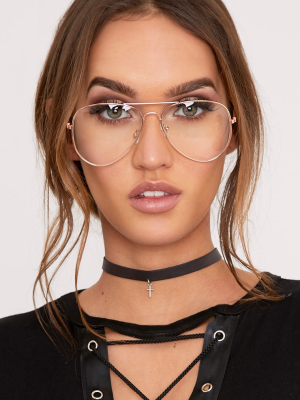 Kennie Rose Gold Clear Lens Aviators