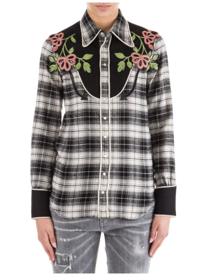 Dsquared2 Floral Embroidered Tartan Shirt