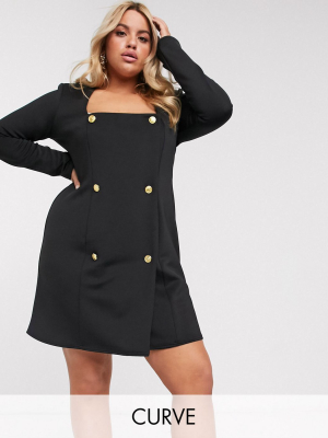 Asos Design Curve Jersey Square Neck Double Breasted Blazer