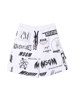 Msgm Kids Logo All-over Print Shorts