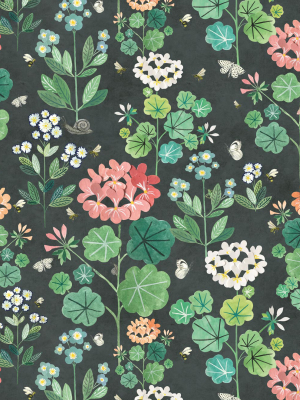 Sophie's Garden Wallpaper In Charcoal By Bethany Linz For Milton & King