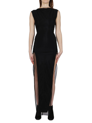 Rick Owens Sleeveless Tulle Side Slits Maxi Dress