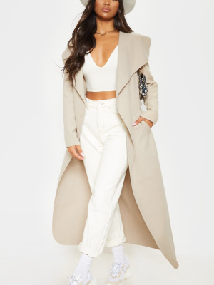 Stone Maxi Length Oversized Waterfall Belted Coat