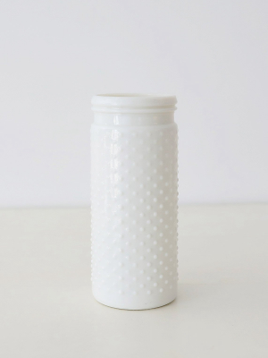 Tall Glass Hobnail Jar In White - 10"