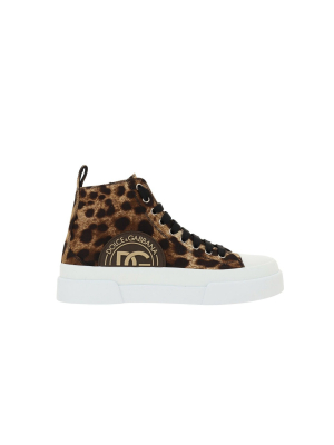 Dolce & Gabbana Leopard Printed Mid-top Sneakers