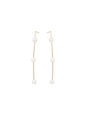 14k 3 Pearl Wire Earrings