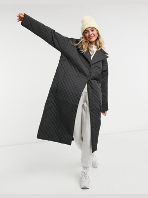 Asos Design Quilted Throw On Coat In Black