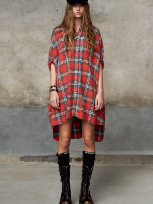 Plaid Oversized Boxy Dress - Red Plaid