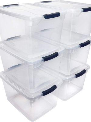 Rubbermaid Cleverstore Home Office Organization 30 Quart Latching Stackable Plastic Storage Tote Container With Lid , Clear (6 Pack)