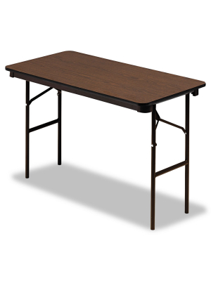 Iceberg Economy Wood Laminate Folding Table Rectangular 48w X 24d X 29h Walnut 55304