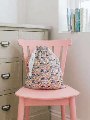 Drawstring Bag Made With Liberty Fabric Queue For The Zoo Yellow