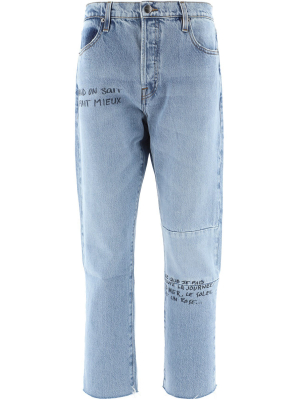 Frame Le Slouch Text Printed Cropped Jeans