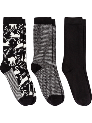 Women's Cat 3pk Crew Socks - A New Day™ Black 4-10