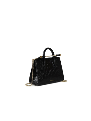 The Strathberry Nano Tote - Embossed Croc Black