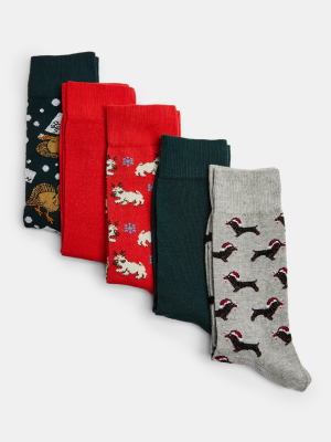 Christmas Animal 5 Pack Socks