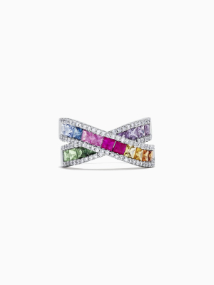 Effy Watercolors 14k White Gold Multi Sapphire And Diamond Ring, 2.63 Tcw