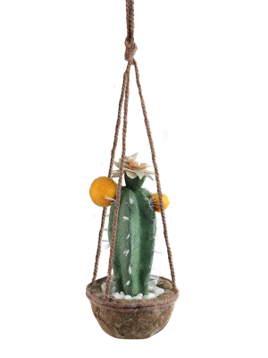 Northlight 8" Flowering Cactus Artificial Hanging Potted Plant - Green/orange