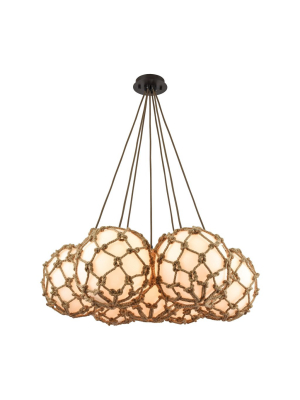 Coastal Inlet 7-light Chandelier In Oiled Bronze With Rope And Opal Glass