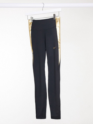 Nike Training One Tight Leggings In Black And Gold