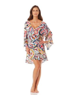 Anne Cole Flounce V Neck Tunic Cover-up