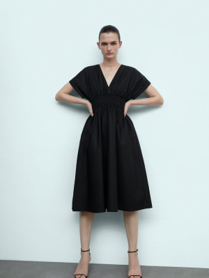 Elastic Waist Poplin Dress