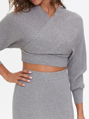 Ribbed Surplice Cropped Sweater