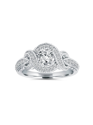 Pompeii3 1/2ct Vintage Infinity Halo Diamond Engagement Ring 14k White Gold Deco Accents