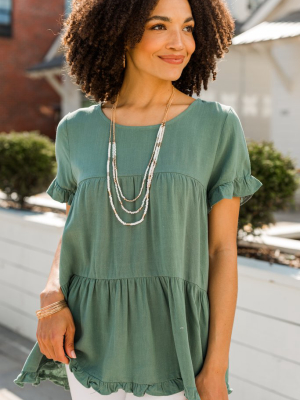 All Eyes On Me Lagoon Green Linen Babydoll Top