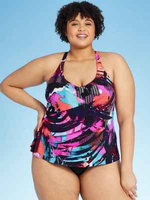 Women's Plus Size Racerback Tankini Top - Aqua Green® Multi