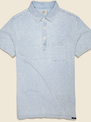 Indigo-dyed Polo - Salt Wash Indigo Stripe