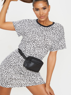 White Dalmatian Print T Shirt Dress