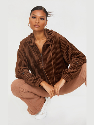 Chocolate Brown Cord Oversized Pocket Zip Up...