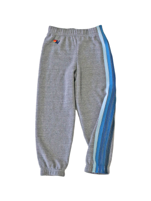 Kid's 5 Stripe Sweatpants - Heather Grey // Blue Stripes