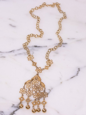 Vintage Crown Trifari Floral Link Tassel Statement Necklace