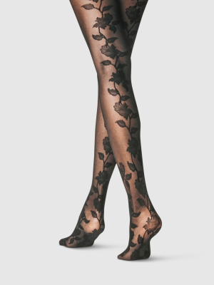 Women's Floral Back Tights - A New Day™ Black